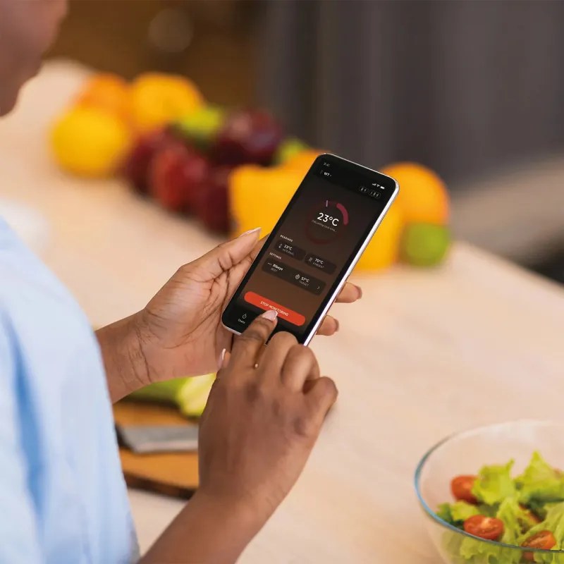 Termometru de bucatarie Ninja ProChef WP100EU, Bluetooth, Aplicatie mobila, Senzor de temperatura, Pana la 370°C, Negru/Argintiu