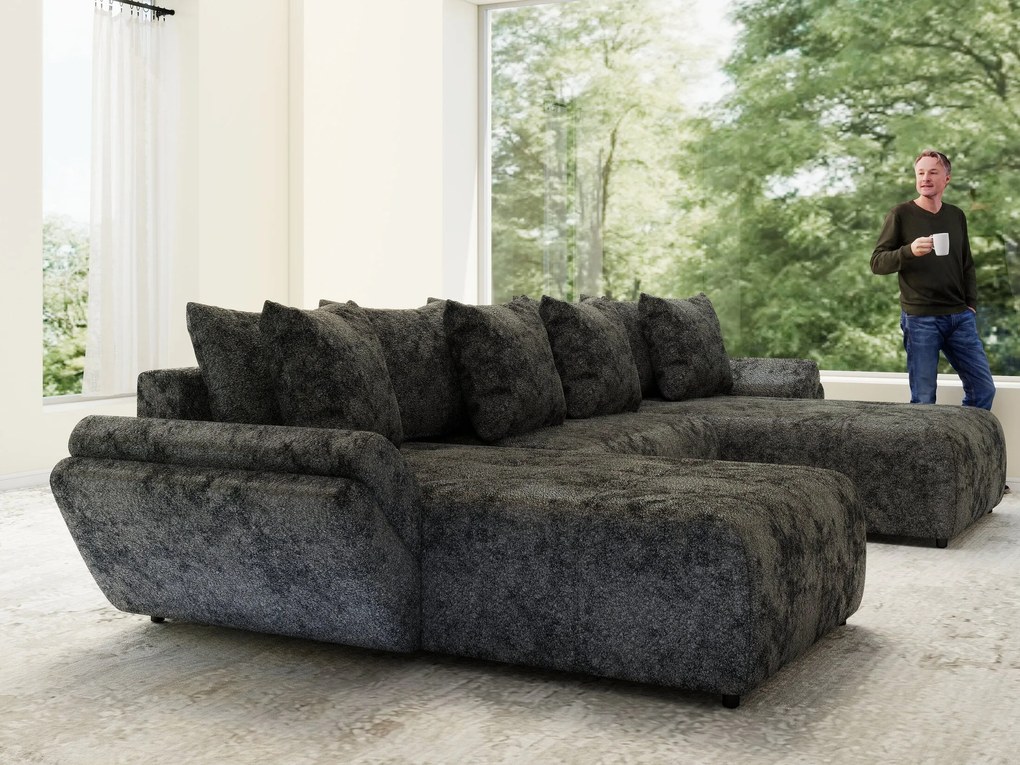 Colțar extensibil dumonde cu ladă de depozitare si sezut confortabil din spuma high-density, Berlin U Euphoria Dark Grey 380x180 cm