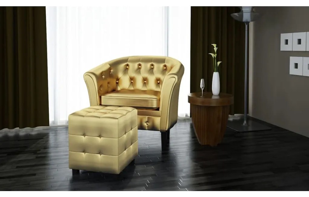 60713 vidaXL Fotoliu cu taburet, auriu, piele ecologică