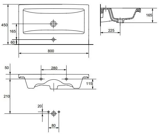 Set mobilier suspendat si lavoar Cersanit, Lara, 80 x 45 cm, nuc