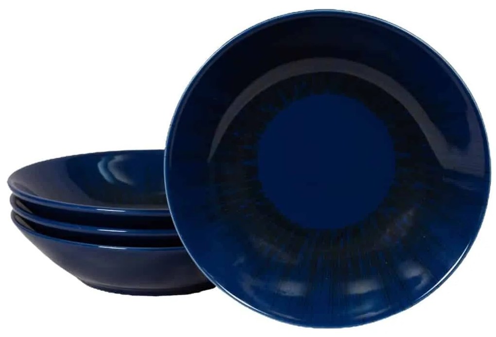 Set 4 farfurii adanci, 21 cm, Albastru Inchis cu raze de soare