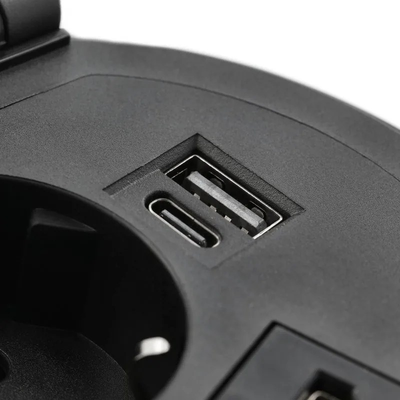 Priza incorporabila in blat Charger Plus GTV, incarcator wireless 5W, 1 priza Schuko, USB A + C, HDMI, RJ45, negru, D:80 mm Aluminiu plastic,