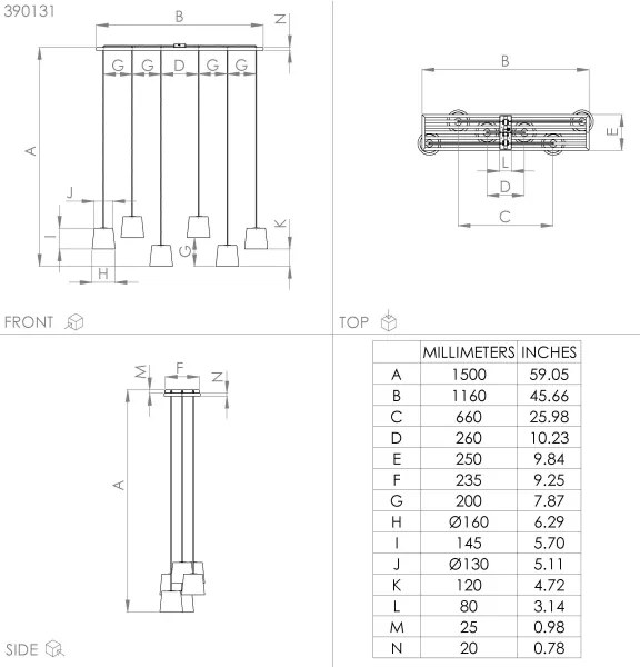 Lustră pe cablu Eglo 390131 CAMARIOCA 6xE27/40W/230V negru/maro