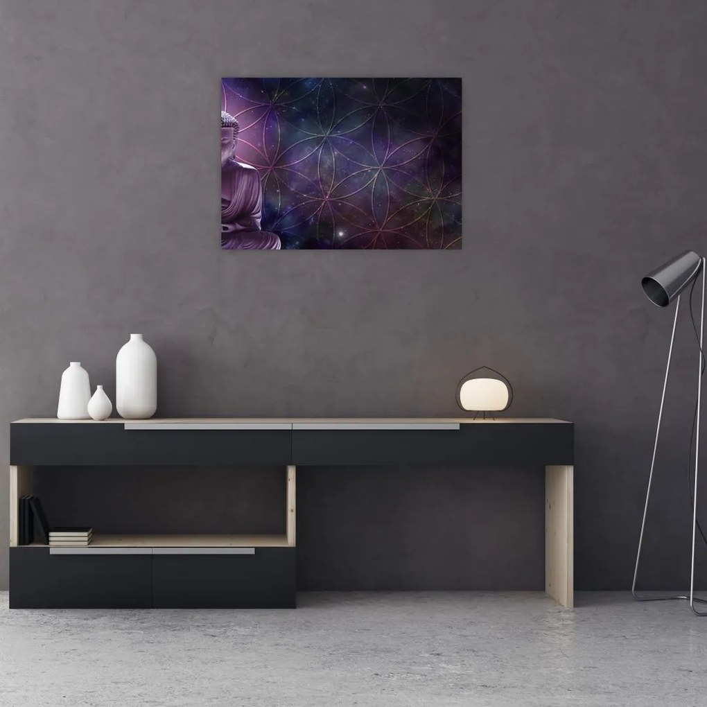 Tablou pe sticlă - Buddha cu florile vieții (70x50 cm)