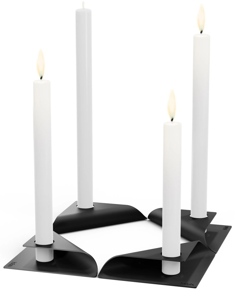 Lumânare pătrată, sfeșnic de designer - negru, set de 4 - Höfats