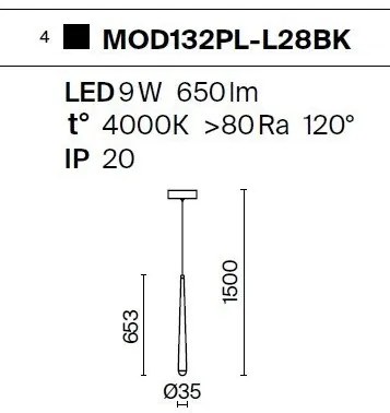 Pendul LED design modern Cascade negru 6,5cm
