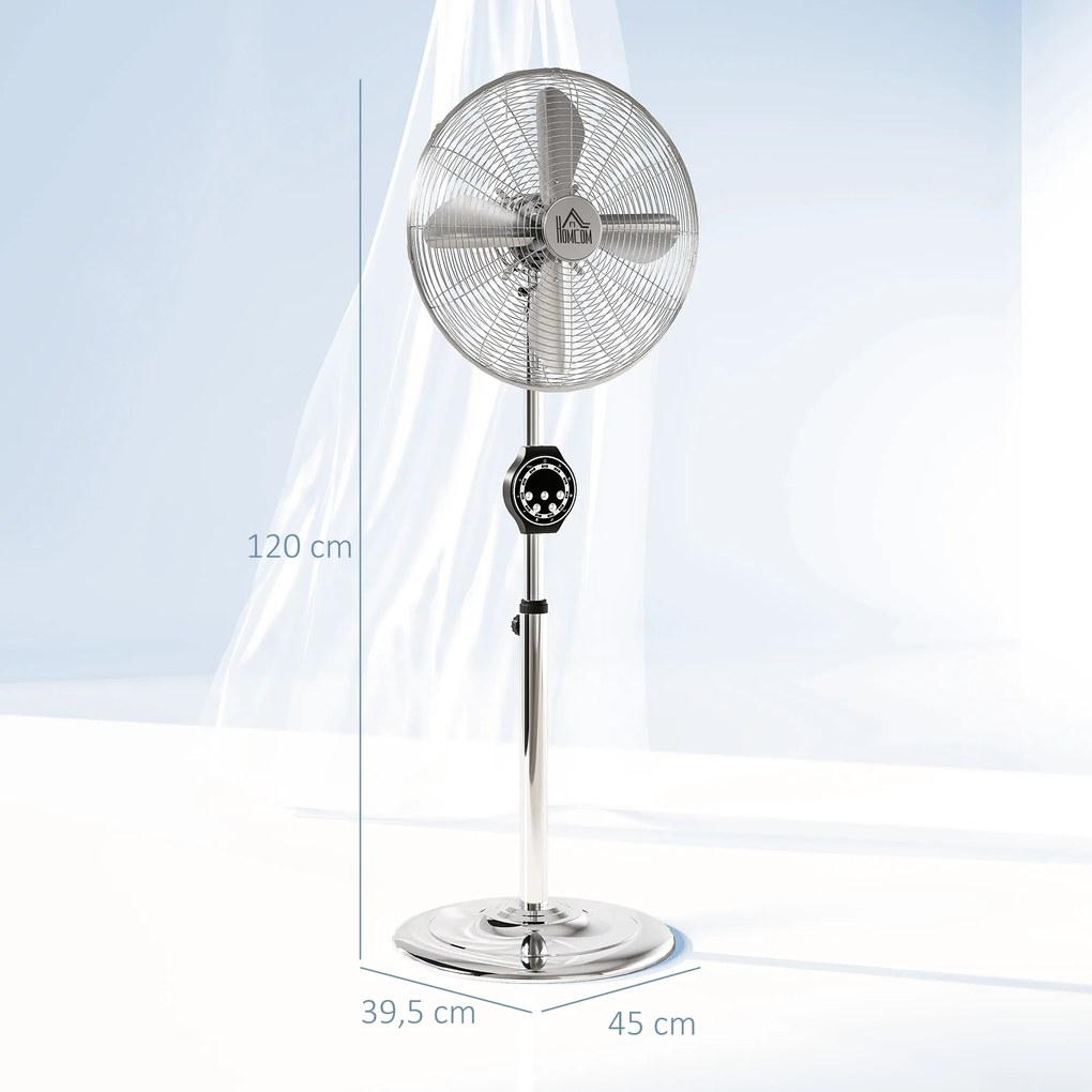 HOMCOM Ventilator pe picior cu înălțime reglabilă 120-135 cm, oscilație 75°, temporizator 7,5H, telecomandă, mod somn, argintiu | Aosom Romania