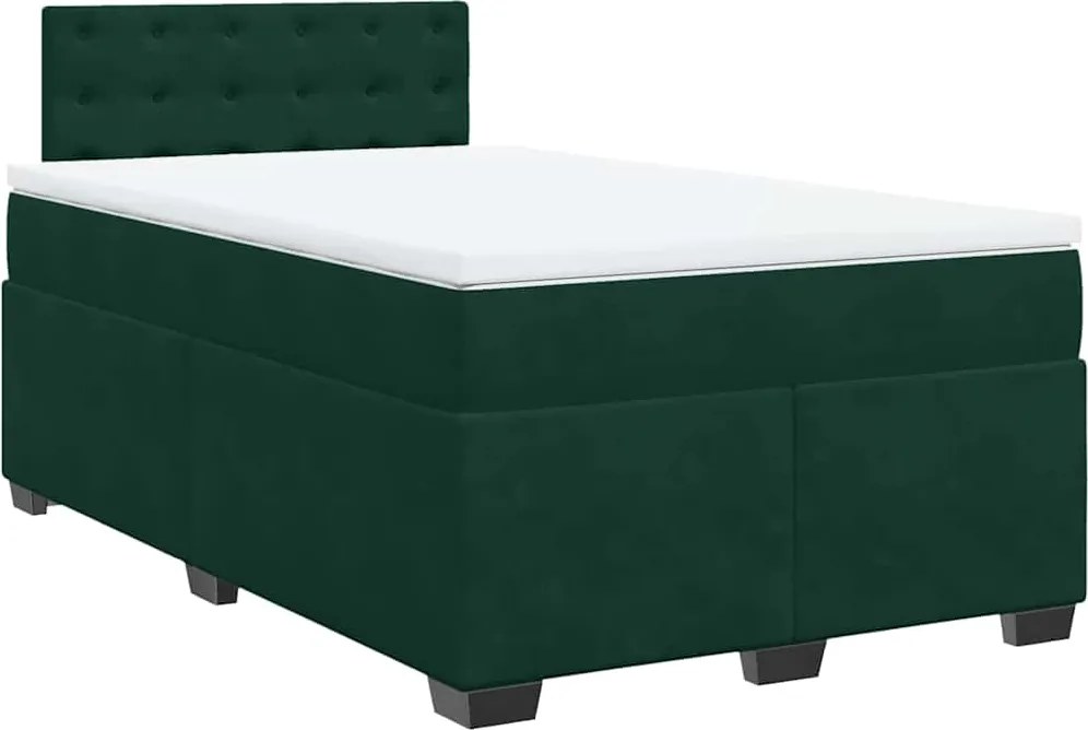 vidaXL Pat box spring cu saltea, verde închis, 120x200 cm, catifea