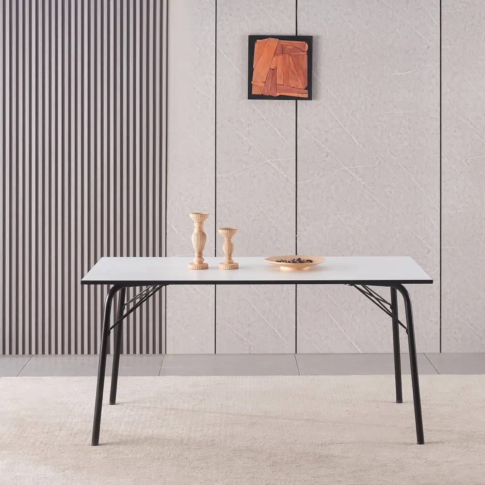 Masa dining, alba   neagra, 160x80x75 cm, NALAK TIP 3