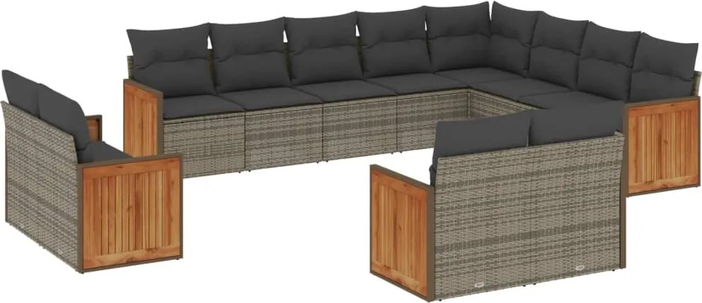 vidaXL Set canapea de grădină cu perne, 12 piese, gri, poliratan