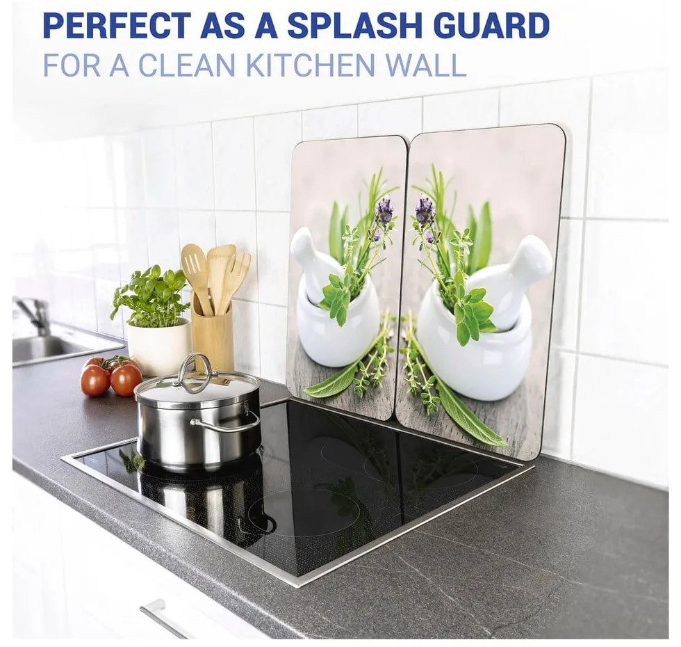 Set 2 protecții din sticlă pentru aragaz Wenko Herbal, 52 x 30 cm
