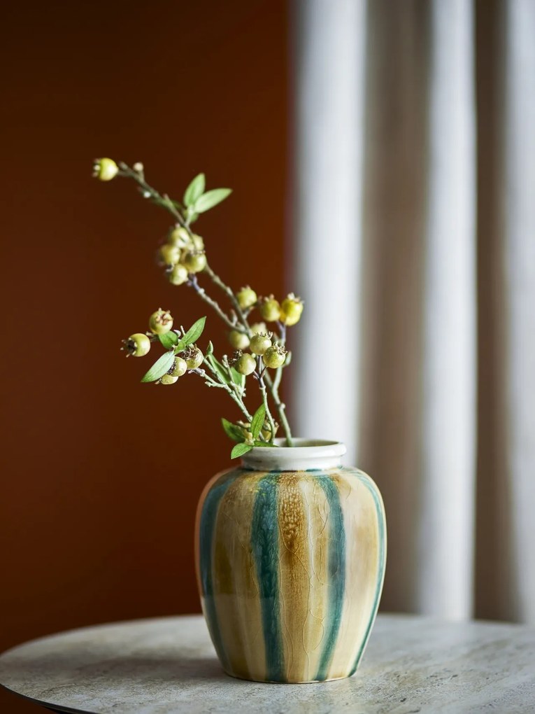 Vază rustică din ceramică pictată manual verde și bej 16,5x20 cm „Rahima”