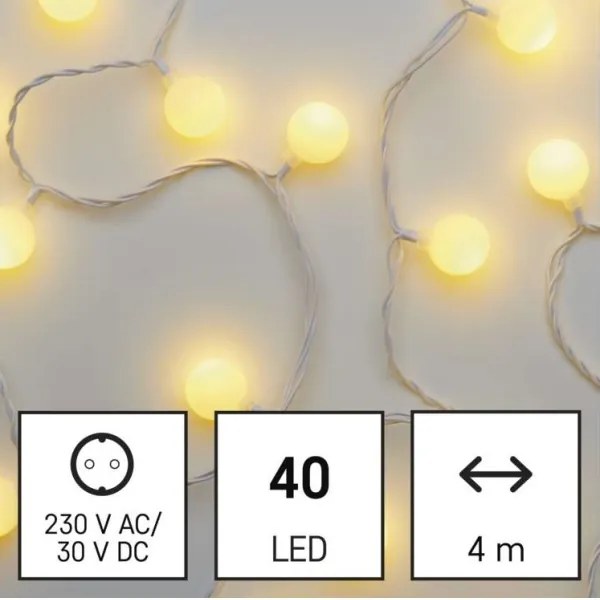 Ghirlandă LED pentru exterior, 40xLED/9m, IP44, alb cald