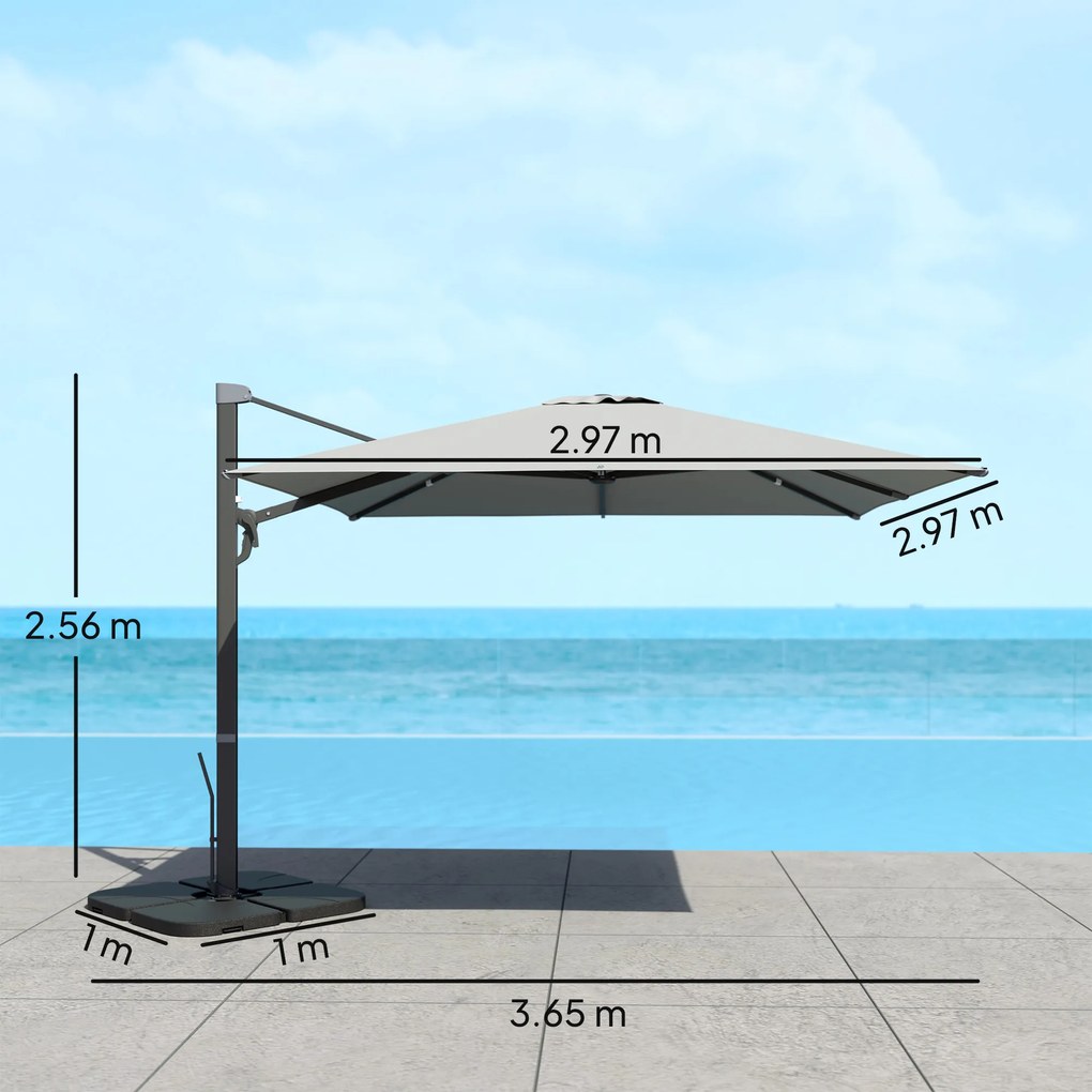 Outsunny Umbrelă Suspendată 3.6x3 m Rotativă și Inclinabilă Gri Deschis | Aosom Romania