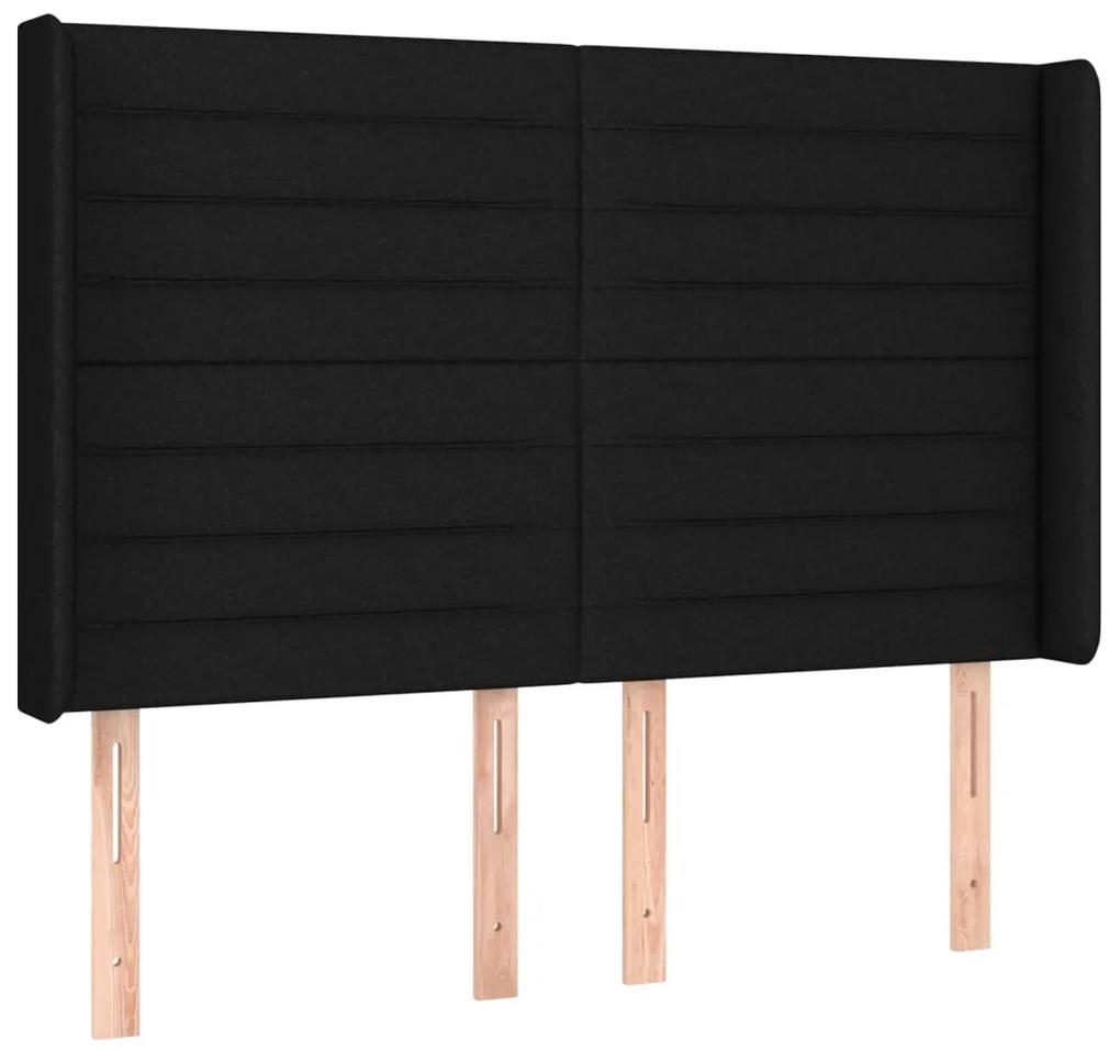 Tablie de pat cu LED, negru, 147x16x118 128 cm, textil 1, Negru, 147 x 16 x 118 128 cm