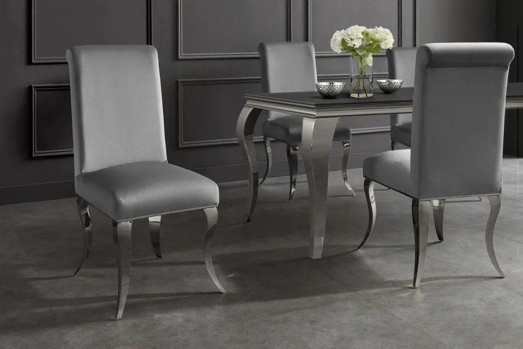 Set 2 scaune Modern Barock, argintiu/ catifea gri