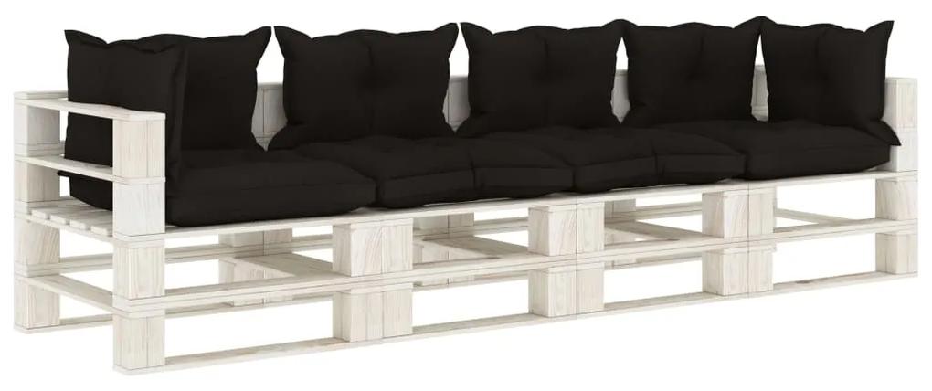 Canapea de gradina din paleti, 4 locuri, perne negre, lemn 4 locuri, Negru, Alb, 1
