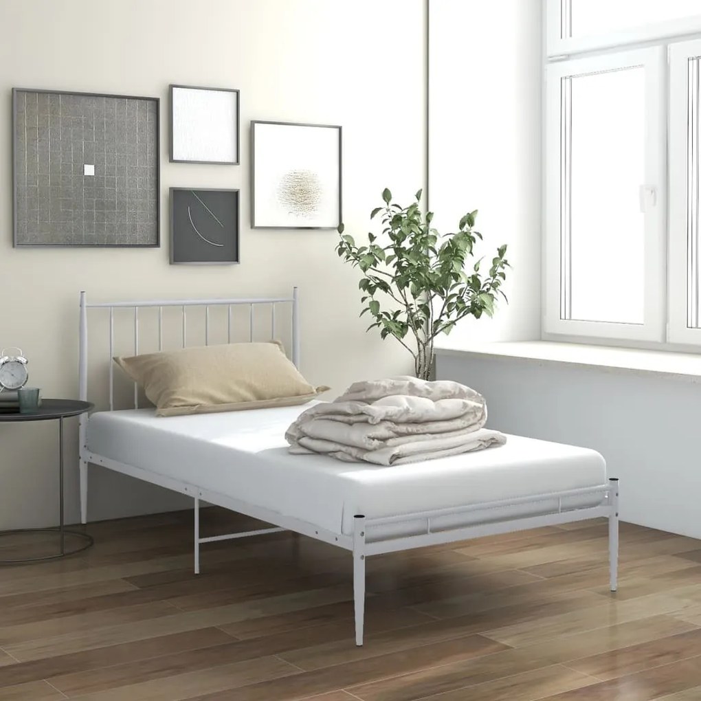 vidaXL Cadru de pat, alb, 100x200 cm, metal