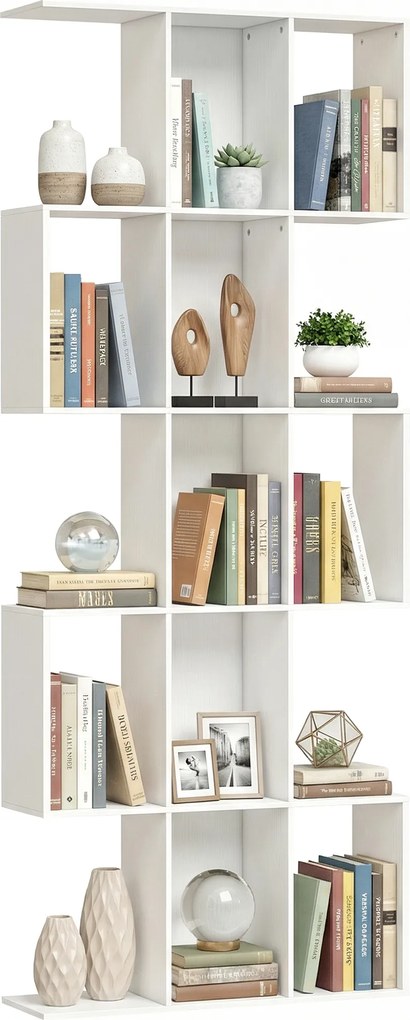 HOMCOM Bibliotecă în formă de S cu 5 niveluri pentru living dormitor studio birou 80x24x200 cm Alb | Aosom Romania