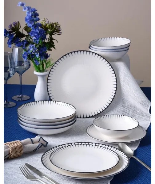 Set veselă 24 piese, porțelan, alb/negru