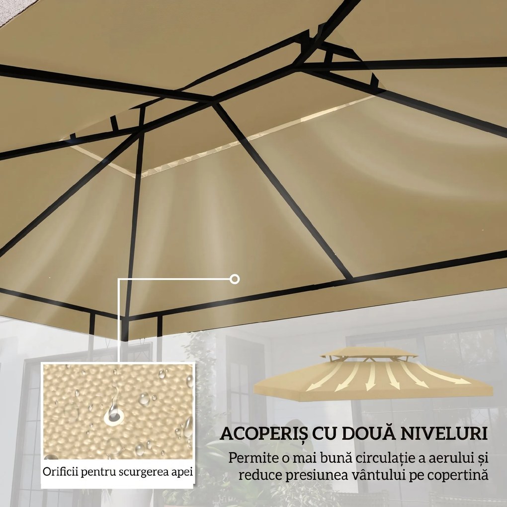Outsunny Acoperiș de Înlocuire pentru Foișor, Capac de Foișor din Poliester Rezistent la UV cu Acoperiș pe 2 Niveluri, 4x3 m, Crem | Aosom Romania