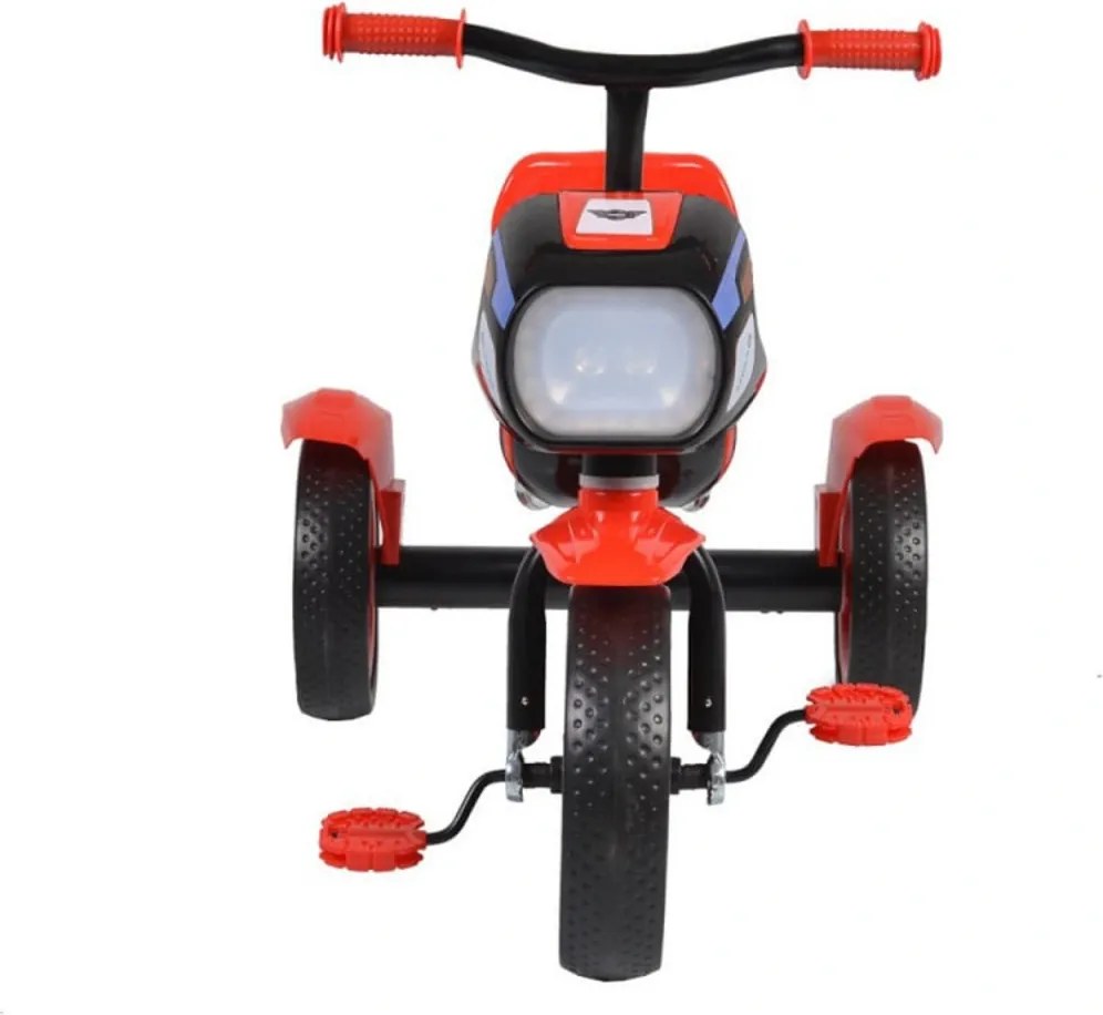 Tricicleta cu pedale NOVOKIDS™ Eagle Trike , Cu melodii si lumini, Carena, Max 25 kg, Roti din cauciuc EVA, Cadru metalic, Far luminos, Rosu