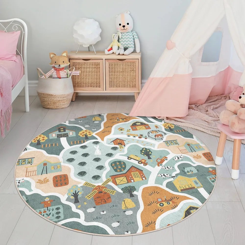 Covor de joacă pentru copii lavabil ø100 cm Farmer's Life – Mila Home