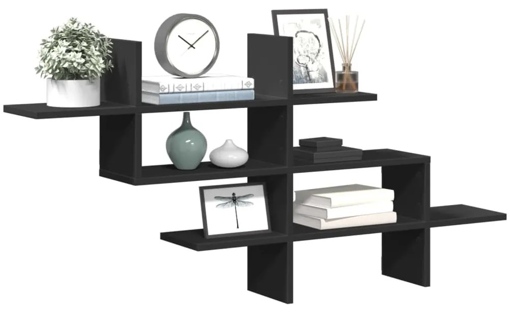 vidaXL Raft de perete, negru, 124,5x18x60,5 cm, lemn prelucrat