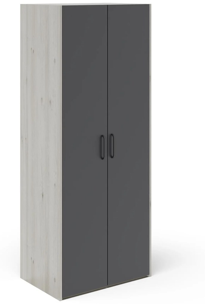 Dulap Malmo, 2 Usi, cu polite, Stejar Alb/Antracit, 81 x 52 x 200 cm