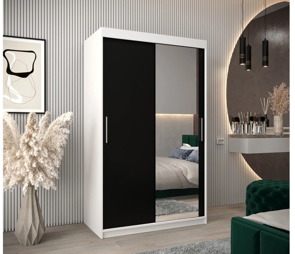 Dulap de haine 120 cm Toki 2 (alb mat + negru mat). 1064972