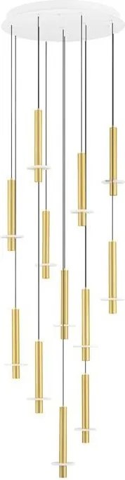 Lustra cu 12 Pendule tub subtire aluminiu auriu si alabastru LED NOEMI