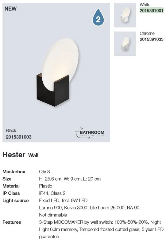 Aplica de perete LED pentru baie IP44 Hester negru 2015391003 NL