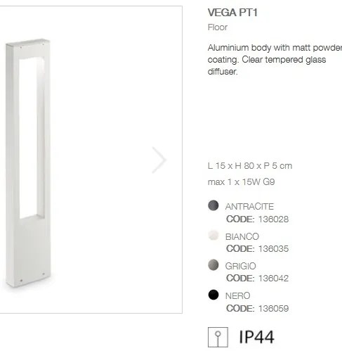 Stalp modern de exterior cu protectie IP44 VEGA PT1 alb 136035