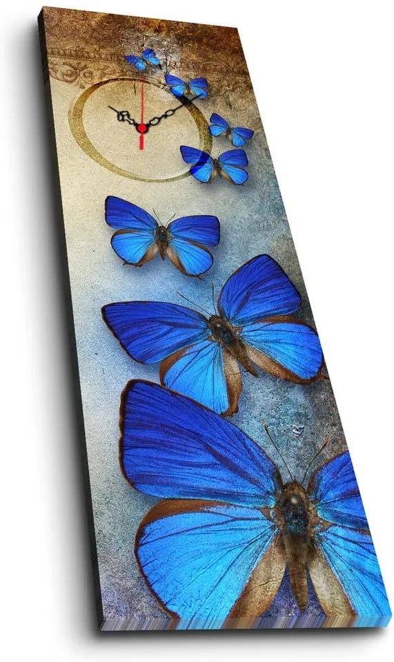 Ceas de perete cu imagine Blue Butterfly, 30 x 90 cm