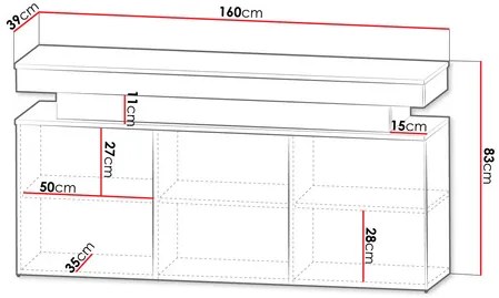 Dulap Lesteralo 3D 160 (Alb + lucios Alb) (cu iluminat LED). 1105936