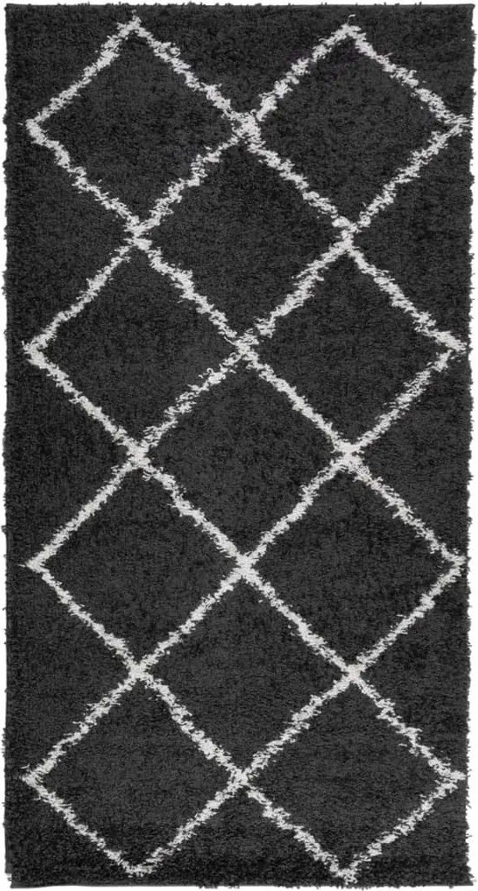 vidaXL Covor pufos "PAMPLONA" fire înalte negru/crem modern 80x150 cm