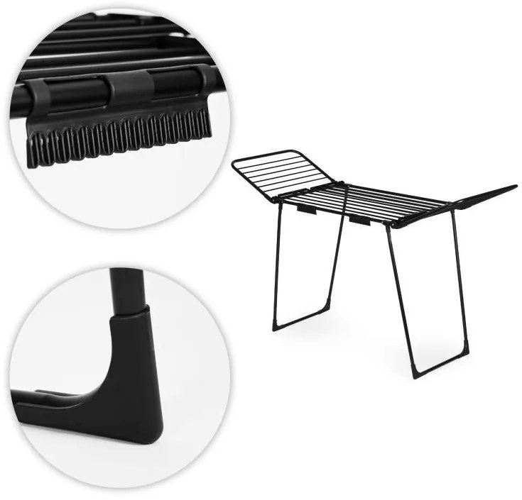 Uscător de rufe - 25 m suprafață de uscare, 4 aripi pliante, negru