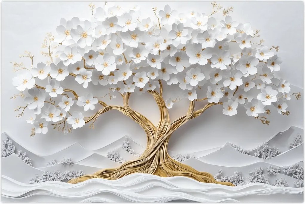 Tablou – Arborele vieții 3D plin de flori (90x60 cm)