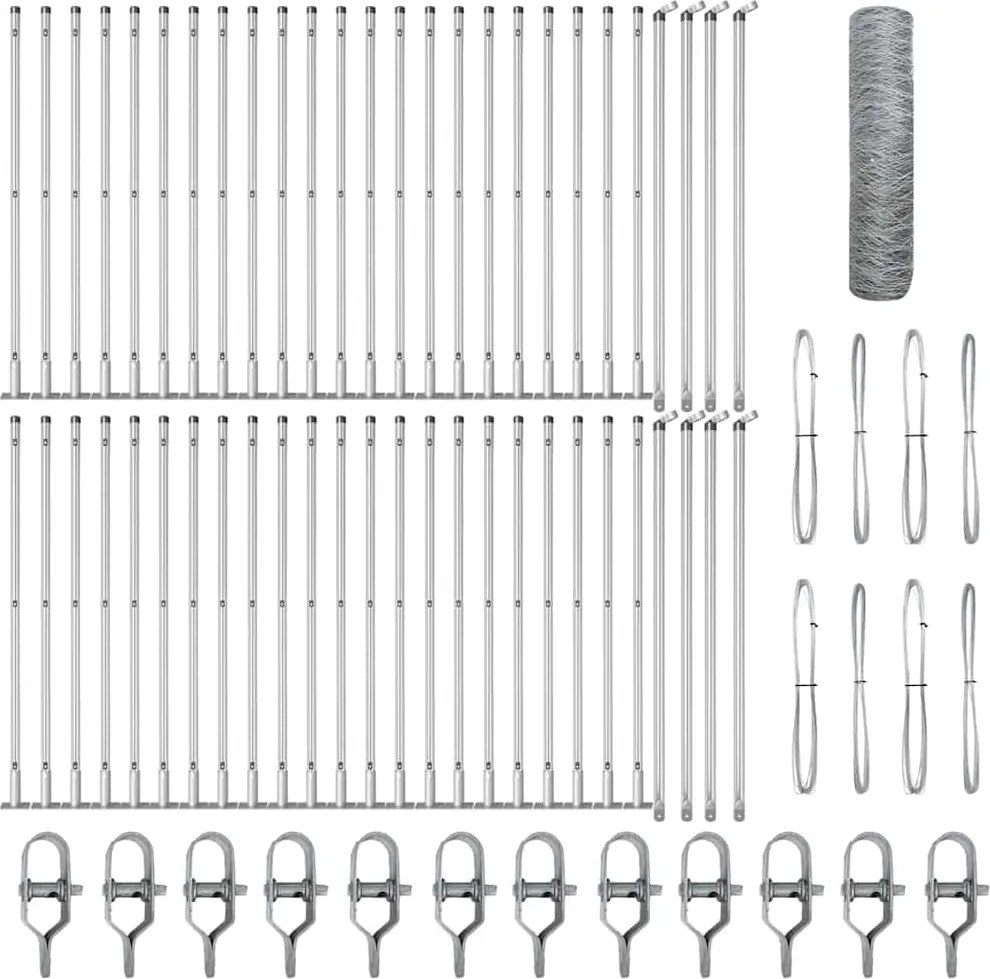 vidaXL Stâlp de gard. Argintiu 100 x 0,5 m (plasă de 50 mm) Oțel