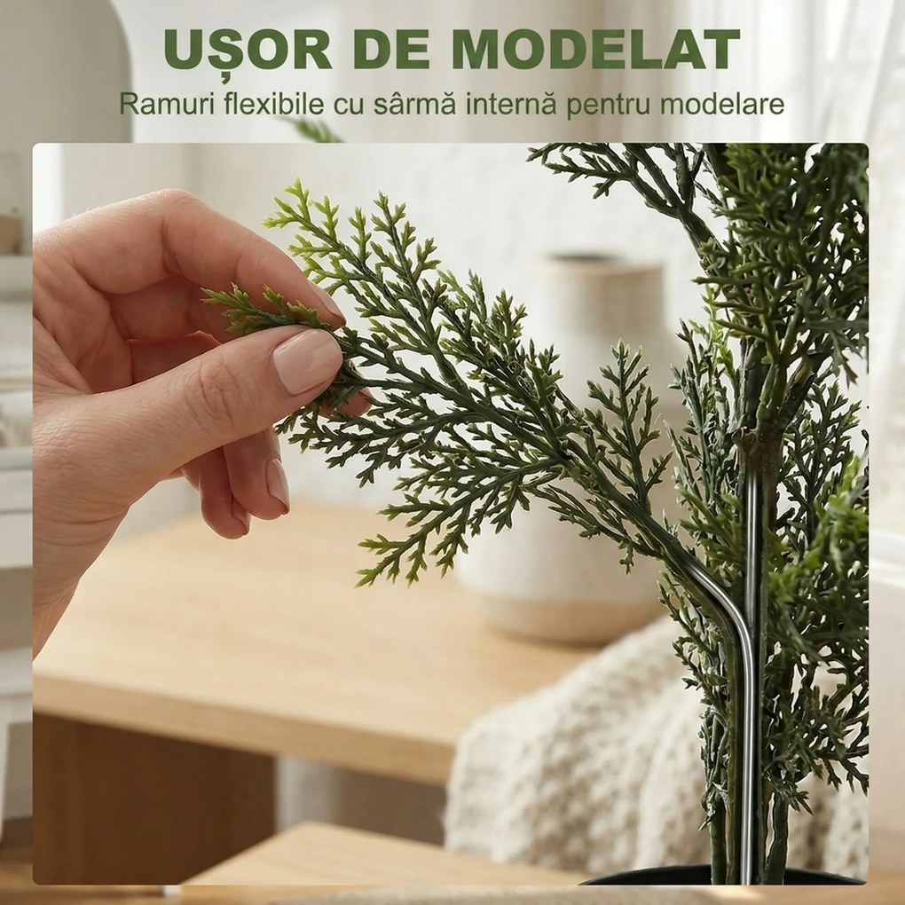 HOMCOM Set 2 plante artificiale de chiparos, 90 cm, pentru interior și exterior, cu ghiveci, 564 frunze, verde | Aosom Romania