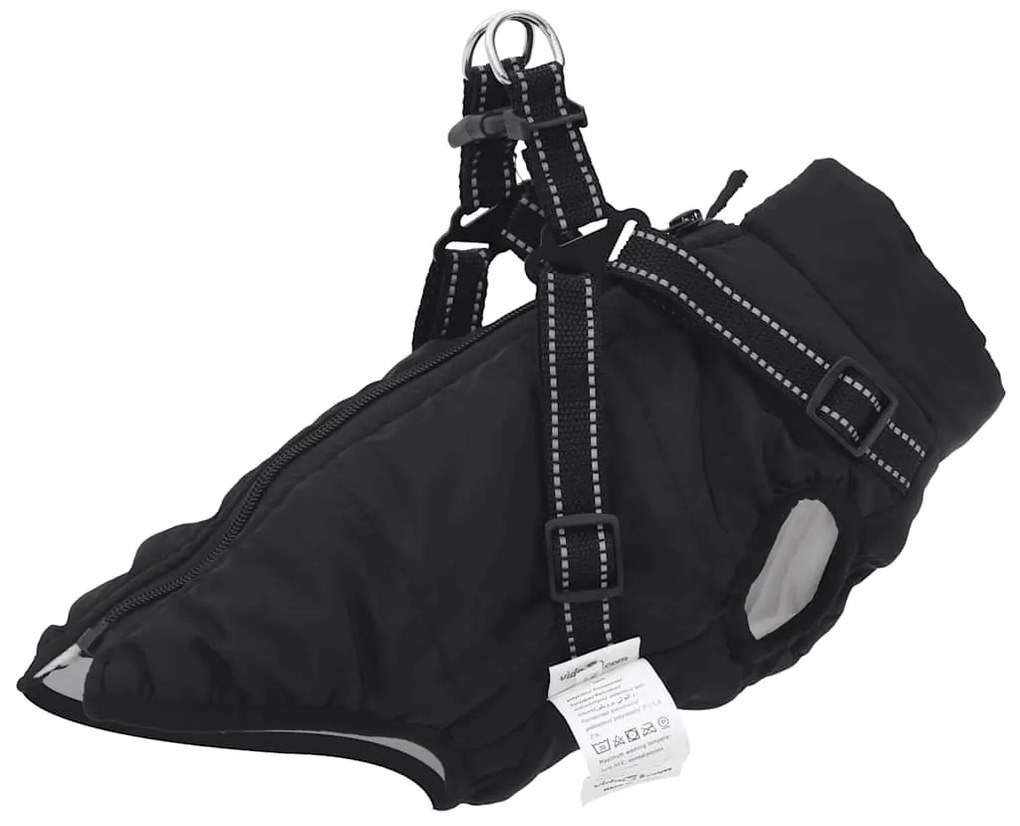 vidaXL Haină câini cu ham impermeabilă reflectorizantă, negru, L28