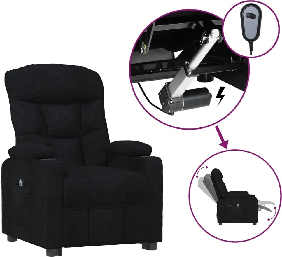 vidaXL Fotoliu rabatabil electric, negru, material textil