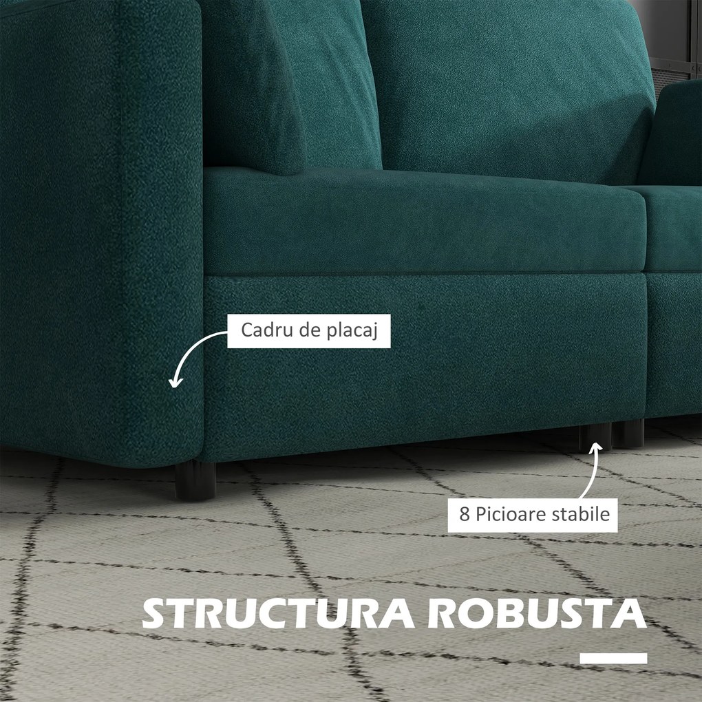 Canapea clasică cu 3 locuri cu scaun capitonat și arcuri, canapea din catifea pentru living și birou cu perne, 178x82x85cm verde HOMCOM | Aosom RO