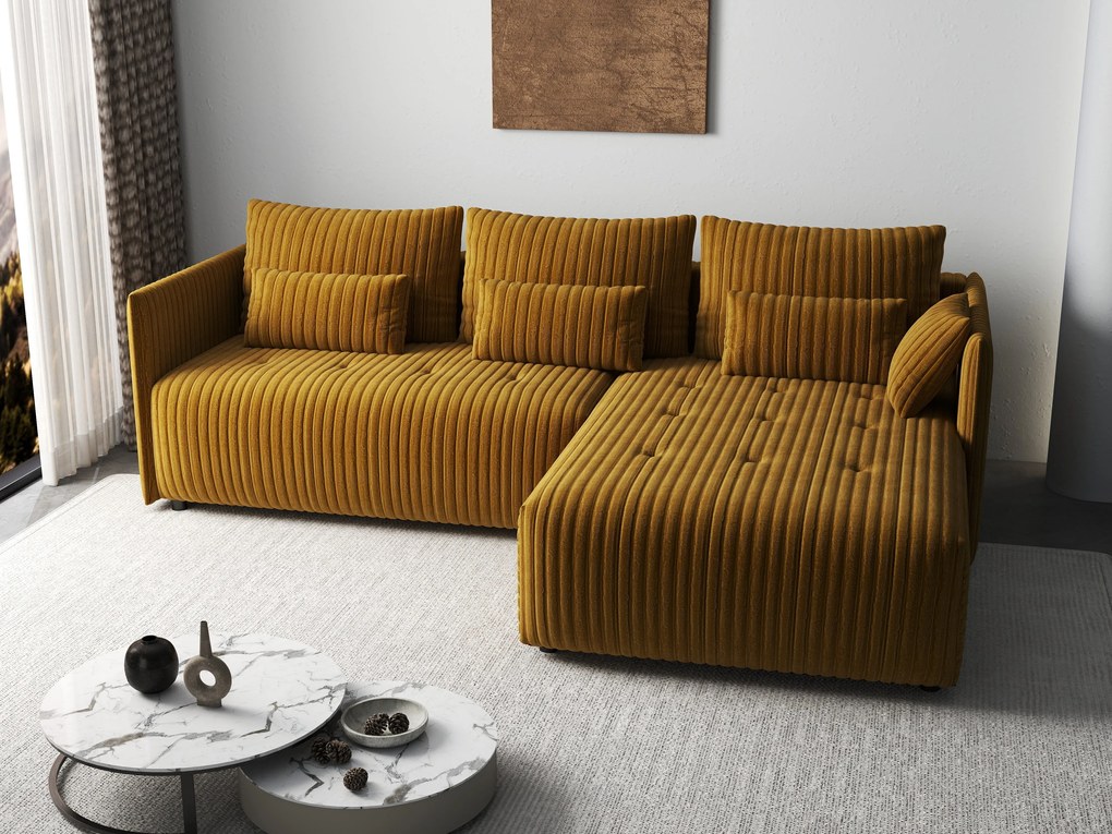 Colțar extensibil dumonde cu ladă de depozitare si sezut confortabil din spuma high-density, Malta Ambience Mustard II 235x185 cm