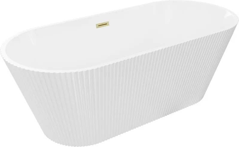 Mexen Yara cadă de baie freestanding canelată 170 x 75 cm, albă, preaplin auriu periat - 52861707500-55