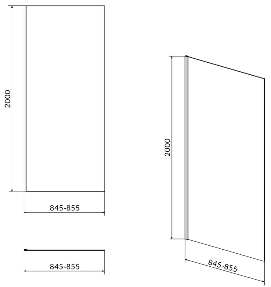 Perete lateral fix 90x200 cm Cersanit Crea profil crom 900x2000 mm