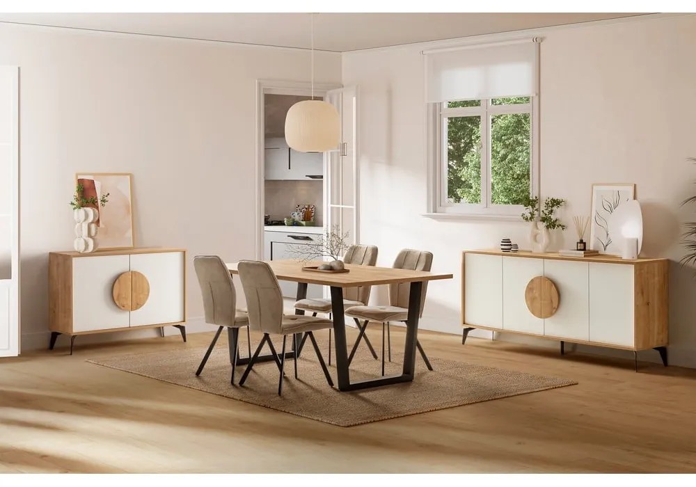 Comodă albă/în culoare naturală joasă cu aspect de lemn de stejar 110x82 cm Vae – Marckeric