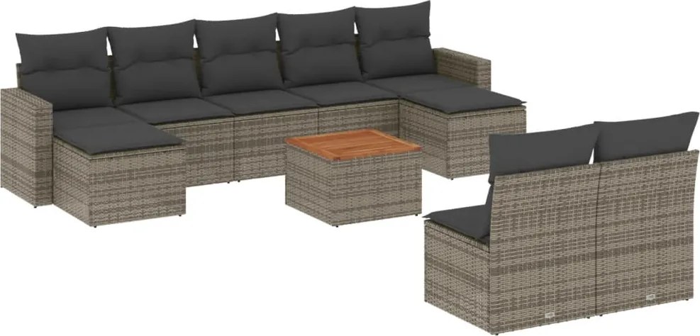 vidaXL Set mobilier de grădină cu perne, 10 piese, gri, poliratan