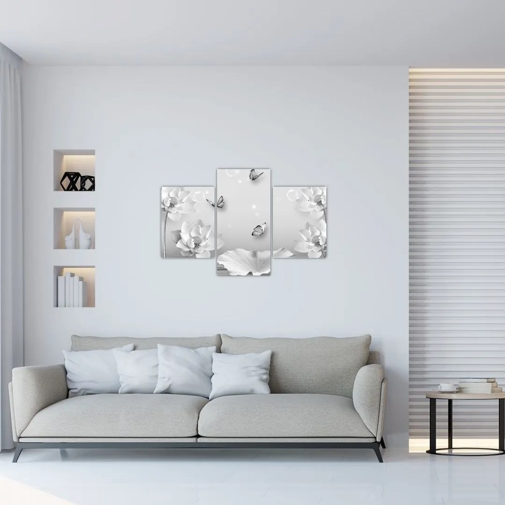 Tablou - Design flori și fluturi (90x60 cm)