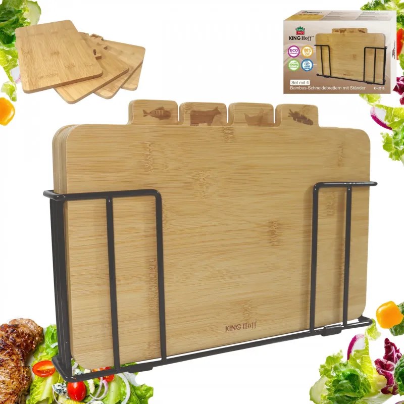 Set 4 tocatoare cu suport Kinghoff KH 2010, 28,5 x 20 cm, Marcaj, Bambus, Maro/Negru